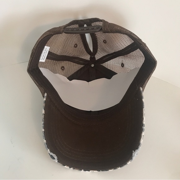 Distressed Canvas, Mesh Back Ponytail Hat Adjustable. Leopard Print - Picture 9 of 13